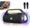 Caixa De Som Bluetooth 20w Com 2 Microfones Sem Fio, Portátil – Som Forte Para Karaokê, Festas, Churrasco E Ao Ar Livre – Presente Ideal