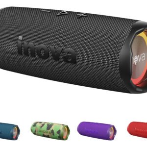 Caixa De Som Portatil Inova Caixinha Com Rgb Tws Recarregável Subwoofer, Potente Caixas Bluetooth Ideal Festas Ao Ar Livre E Uso Diário, Preto