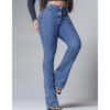 Calça Flare Jeans Marmorizada Cintura Alta Com Elastano Fler