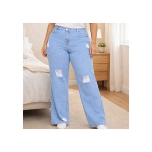 Calça Plus Size Jeans Feminina Wide Leg Levanta Bumbum
