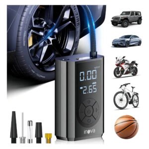 Calibrador De Pneu Bomba De Pneu, Compressor Pneu Portatil 150 Psi, Mini Car Air Pump Sem Fio Com Luz De Emergência Led Com Bateria Recarregável De 4000mah Cor Preto