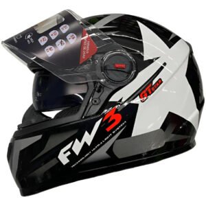 Capacete FW3 GTX Star Preto e Branco Grafite Óculos Interno
