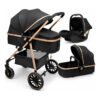Carrinho Bebê Passeio 3 Em 1 Moisés Bebê Conforto Preto Preto Dourado
