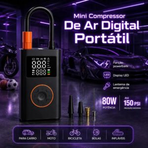Compressor de Ar Portátil Blackone 4000mAh Digital 150PSI Carro Moto Bike