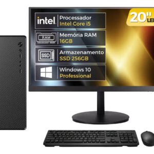 Computador Completo Intel Core i5, 16GB RAM, SSD 256GB, Monitor 20″ LED, Windows 10 Pro, Bivolt, Preto – BluePC Office CDBP-OFF100