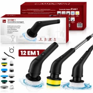 Escova de limpeza elétrica 12 em 1 giratória recarregável cabo regulável EPS-4112 – PRETO