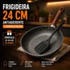 Frigideira Antiaderente Cerâmica Granito 24cm com Espátula Cabo de Madeira Indução Cooktop e Fogão a Gás Não Gruda Sem Óleo Viacruz