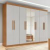 Guarda-roupa Casal Easy Slim 8 Portas C/ Espelho Amendoa/off