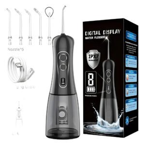 Irrigador Oral Portátil Ipx7 De 400ml Com Jato Forte Pulsado 8 Modos, 5 Bicos,Bivolt Para Limpeza Bucal E Prótese Dentária