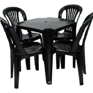 JR GOLD Kit Mesa Plástico Quadrada Preta com 4 Cadeiras Bistrô 70cm