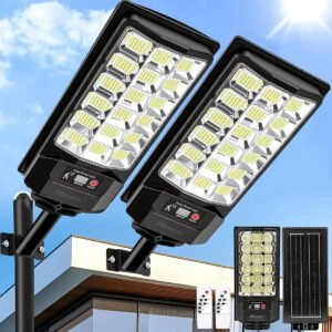 Kit 2 Refletor Solar Led Holofote 1100W Lampada Solar Ip67 Com Sensor Controle