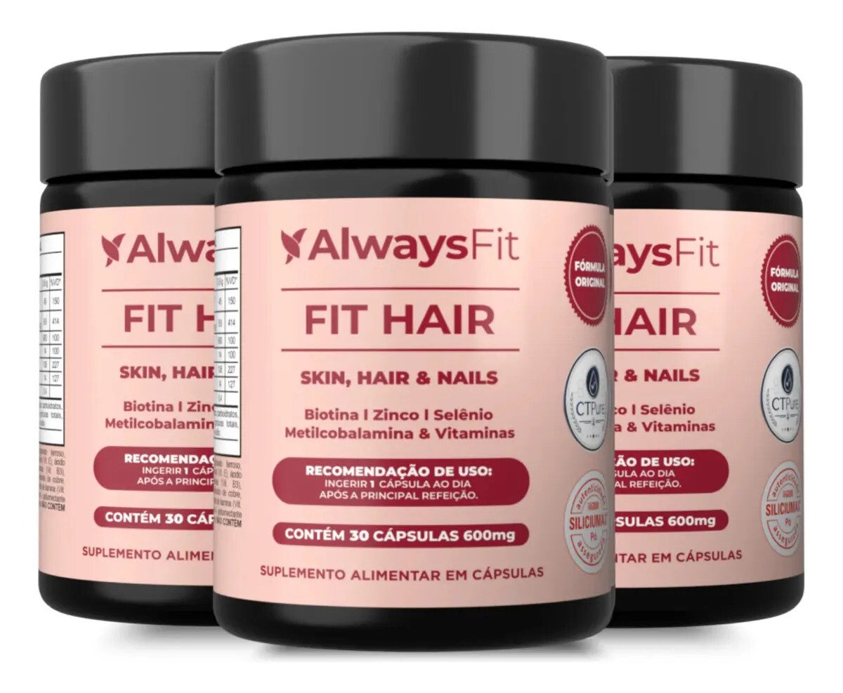 Kit 3 FitHair Alwaysfit - Cabelos, Pele E Unhas 30 Caps Sem Sabor Kit 3 FitHair Alwaysfit - Cabelos, Pele E Unhas 30 Caps Sem Sabor