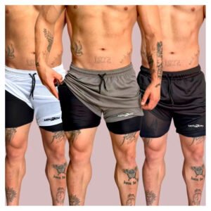 Kit 3 Shorts Masculino 2 Em 1 Dry Fit Academia Anti Odor