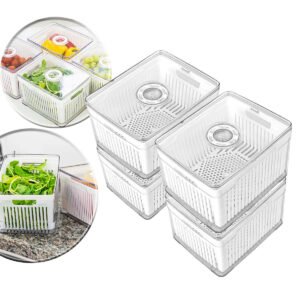 Kit 4 Cestos Organizadores De Geladeira 4,0L Acrílico Plástico Transparente Para Frutas E Verduras Conservar Alimentos