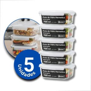Kit 5 Potes De Vidro Hermetíco 700ml Marmita Forno Refratário Gostei!
