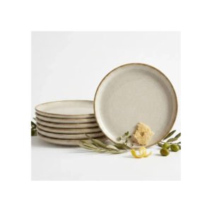 Kit 6 Pratos Rasos Porcelana Bege Rústico 27cm Premium Bege Lisa