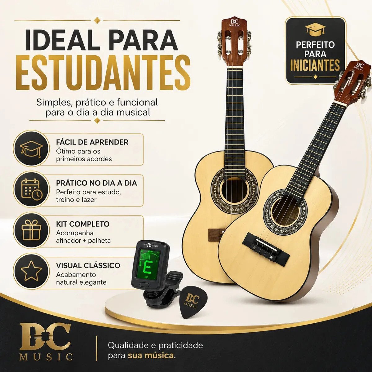 Kit Cavaquinho Acústico Dc Music Natural Estudante Iniciante Com Afinador Digital E Palheta Para Samba Pagode Chorinho Kit Cavaquinho Acústico Dc Music Natural Estudante Iniciante Com Afinador Digital E Palheta Para Samba Pagode Chorinho