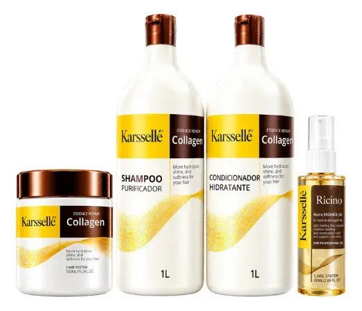 Kit Karssellé Shampoo 1l + Condicionador 1l + Máscara 500g + Óleo 60ml Kit Karssellé Shampoo 1l + Condicionador 1l + Máscara 500g + Óleo 60ml