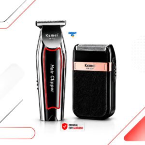 Kit Máquina Acabamento Kemei Km-032 E Shaver Km-2024 Bivolt Prateado 127/220v