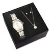 Kit Relógio Colar e Brincos Ponto De Luz Dourado e Prateado Feminino Luxo Saint Germain 28mm
