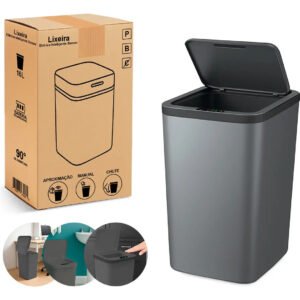 Lixeira Inteligente Automática Cinza com Sensor de 16L