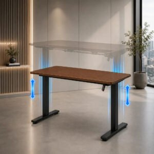 Mesa Elevatória Elétrica Ergonômica Escritório Gamer C/ Regulagem Altura Automática Com Tampo De Madeira 120x60cm Cor Imbuia