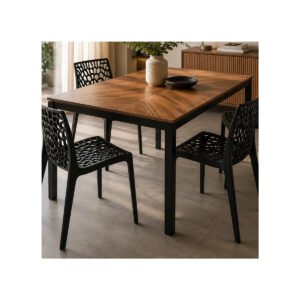 Mesa Industrial Taurus Cozinha Sala De Jantar Moderna Metal Madeira Preto