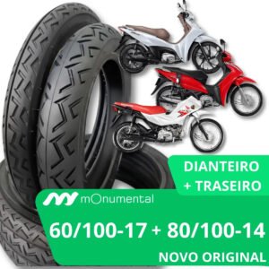 Par Casal Pneu Dianteiro 60/100-17 + Traseiro 80/100-14 Para Usar Com Câmara Ideal Para Moto Biz 100 110i Pop 100 110i Neo Zero Monumental PDO Store