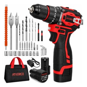 Parafusadeira e Furadeira de Impacto Brushless Atverce 16,8V Sem Fio Profissional com 2 Baterias e Carregador Bivolt