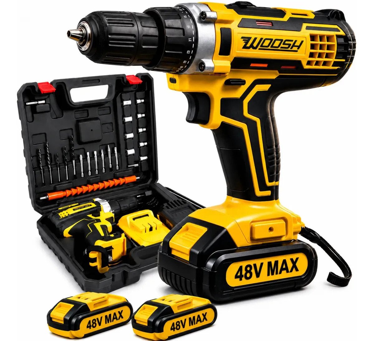 Parafusadeira Furadeira Impacto Sem Fio 2 Baterias Recarregável 48v Bivolt Velocidade Ajustavel Com Travas Mandril Resistente Parafusadeira Furadeira Impacto Sem Fio 2 Baterias Recarregável 48v Bivolt Velocidade Ajustavel Com Travas Mandril Resistente