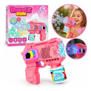 Pistola de Sabão Automatica Maquina Lança Bolhas Bubble Gun Com Led e Luz Brinquedo Interativo Infantil Rosa – Avambu