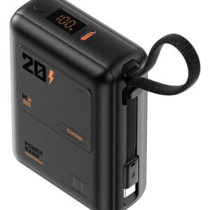 Power Bank 65w, 20000mah, Com Display Carregamento Rápido Power Para Celular Samsung E Motorola E iPhone, 2-saídas Com Cabo Embutido Tipo-c, Com Cabo Rápido(resistência À Tração Superalta), Cor Preto