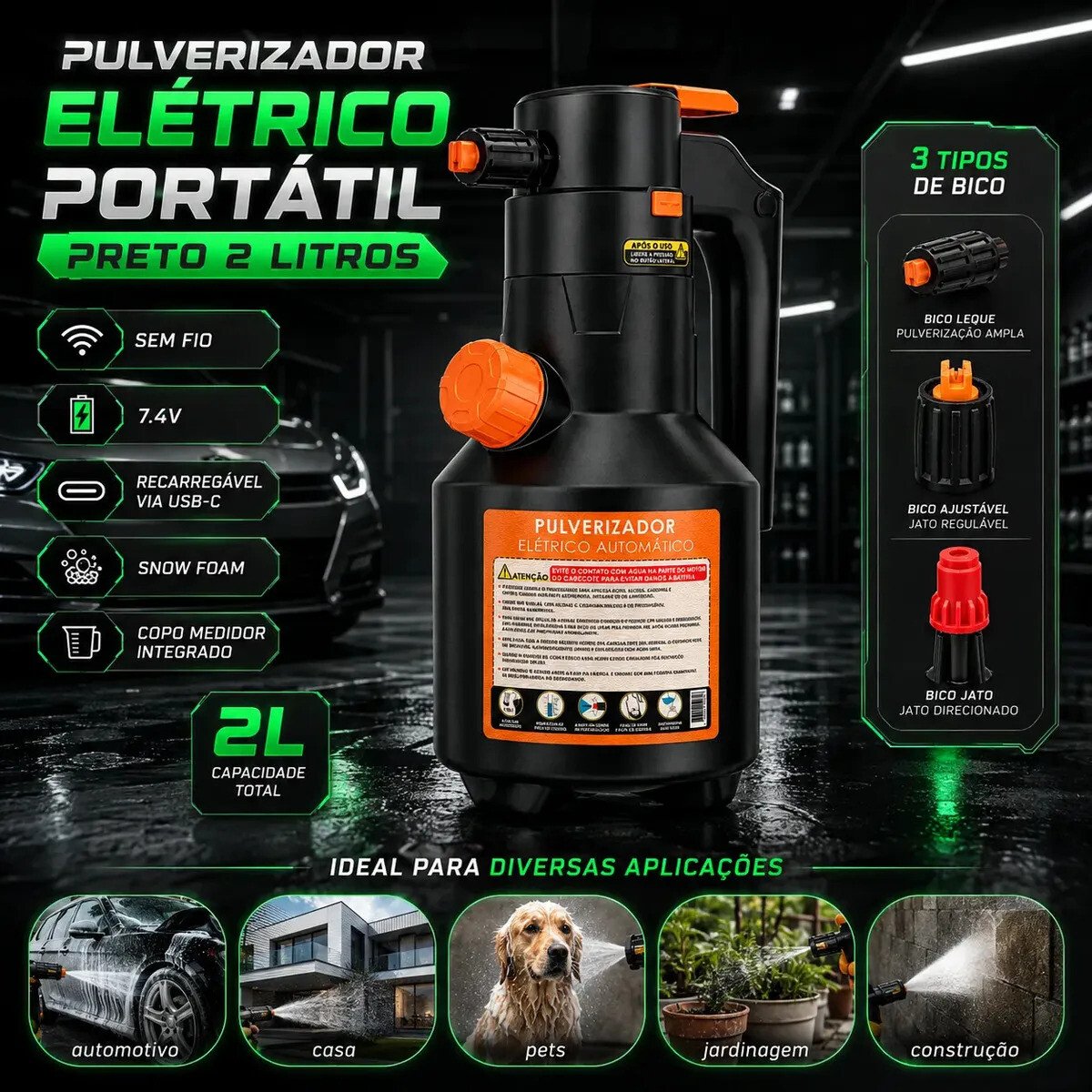Pulverizador Elétrico Bahrein para Snow Foam e Lavagem de Carros – 2 L Preto Pulverizador Elétrico Bahrein para Snow Foam e Lavagem de Carros – 2 L Preto