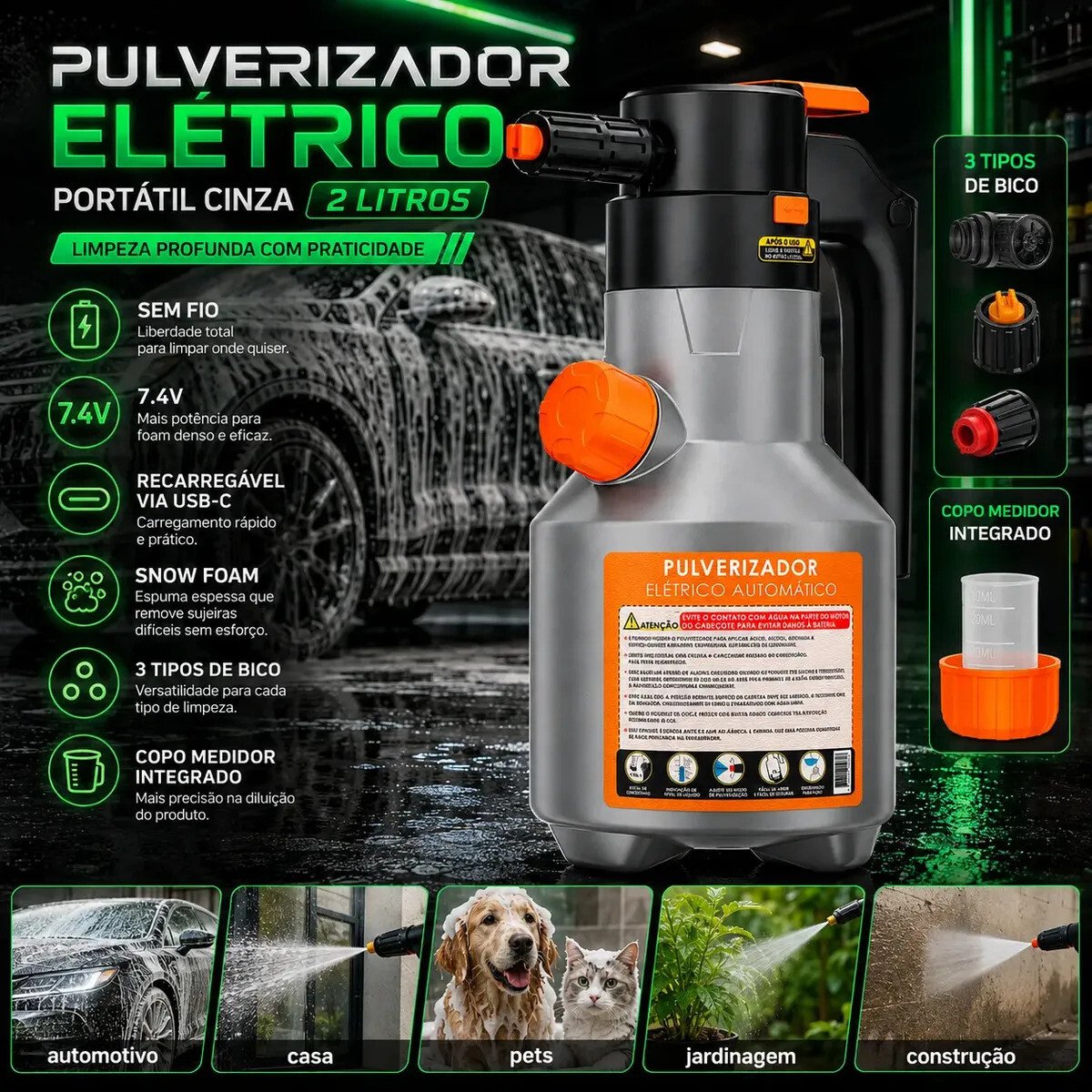 Pulverizador Elétrico Snow Foam Bahrein 2L para Limpeza Automotiva e Doméstica Pulverizador Elétrico Snow Foam Bahrein 2L para Limpeza Automotiva e Doméstica