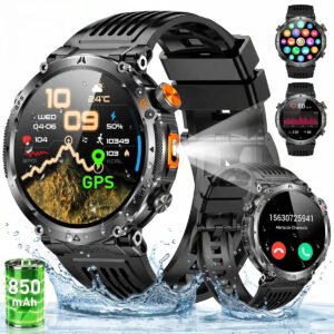 Relógio Inteligente Smartwatch Gps Autônomo IP68 3ATM À prova d’água 850mAh Preto NOVANTE Digital Feminino Masculino Esportivo Android IOS Notificações Instantâneas Bluetooth Chamadas Lanterna Bússola