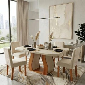 Sala De Jantar 130×90 Lisboa 4 Cadeiras Bom Pastor Naturale/off Linho Off