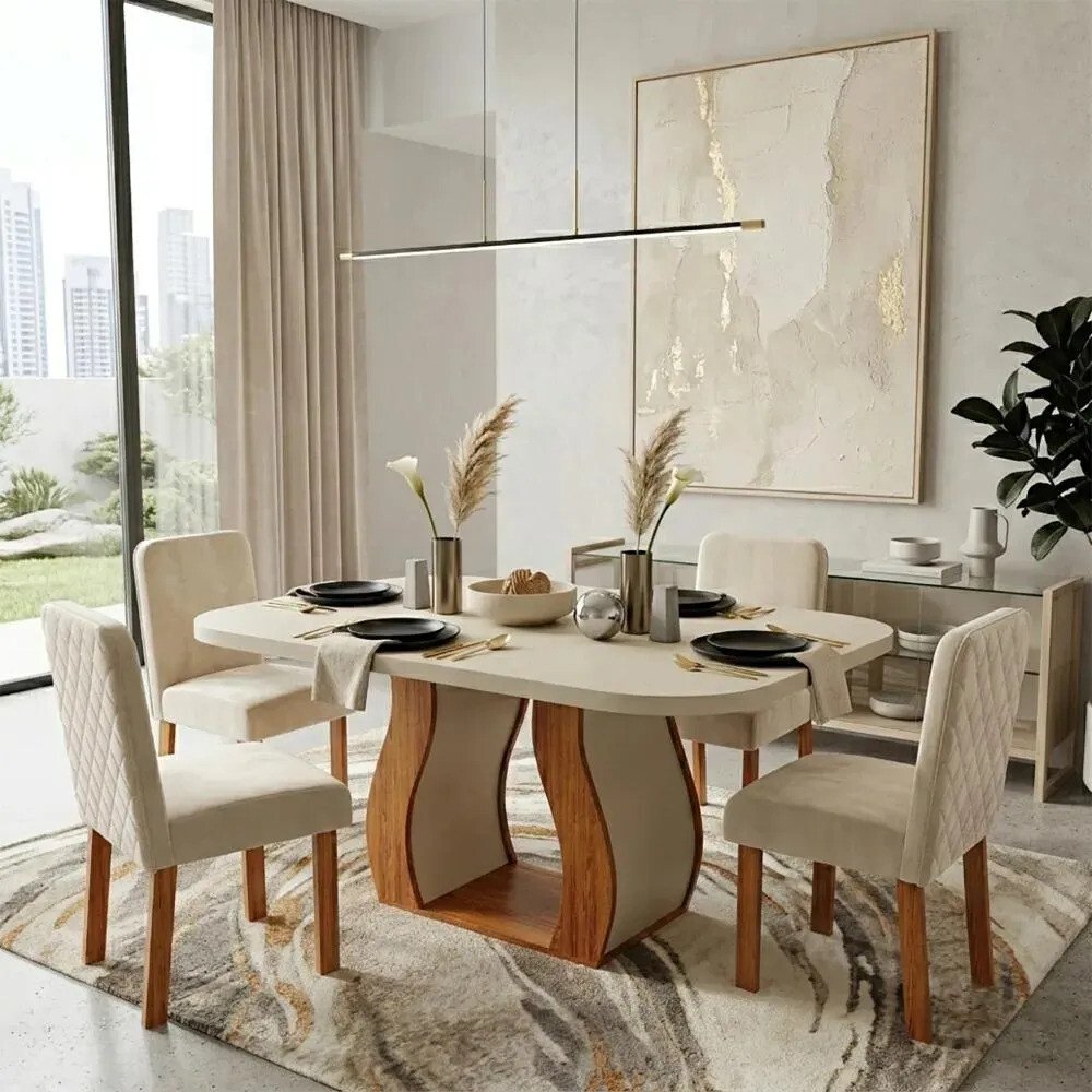 Sala De Jantar 130x90 Lisboa 4 Cadeiras Bom Pastor Naturale/off Linho Off Sala De Jantar 130x90 Lisboa 4 Cadeiras Bom Pastor Naturale/off Linho Off