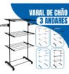 Varal de Chão Epsilon 3 Andares Dobrável com Rodas