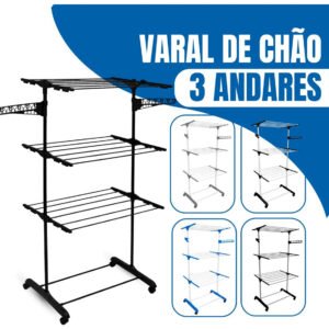 Varal de Chão Epsilon 3 Andares Dobrável com Rodas