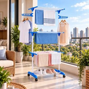 Varal Dobrável De Chão Vertical 3 Andares De Roupas Grande com Rodinha Resistente até 40kg Durável StarHouse