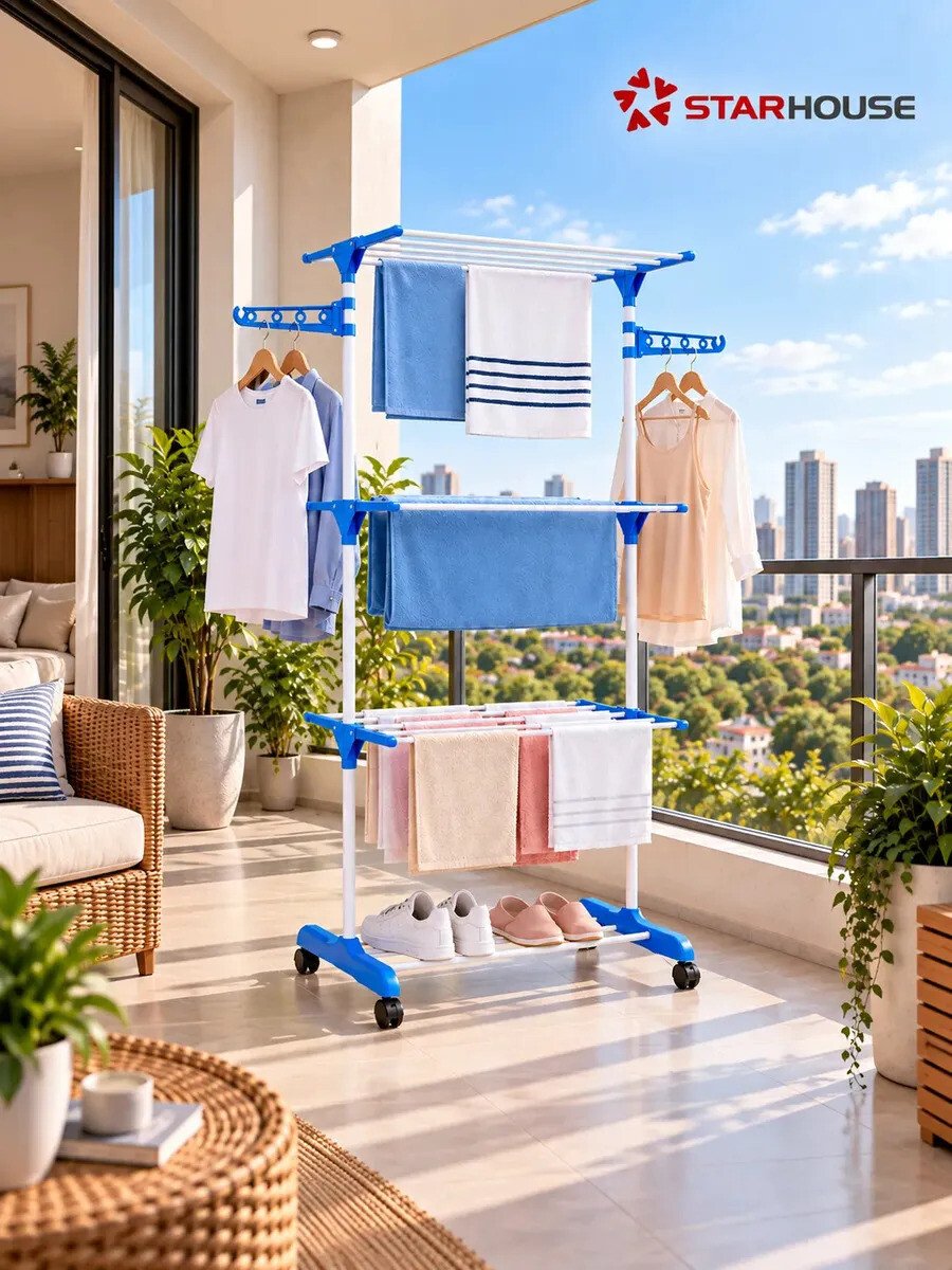 Varal Dobrável De Chão Vertical 3 Andares De Roupas Grande com Rodinha Resistente até 40kg Durável StarHouse Varal Dobrável De Chão Vertical 3 Andares De Roupas Grande com Rodinha Resistente até 40kg Durável StarHouse