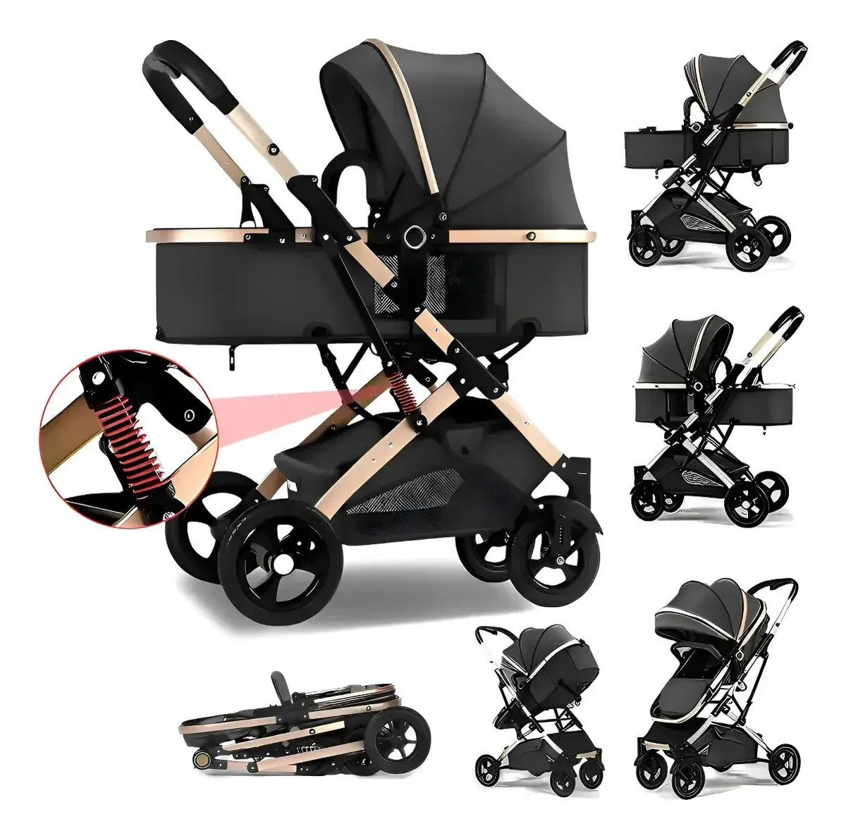 3 Em 1 Carrinho Bebé ,dobrável,versátil E Prático! Reversíve Preto 3 Em 1 Carrinho Bebé ,dobrável,versátil E Prático! Reversíve Preto