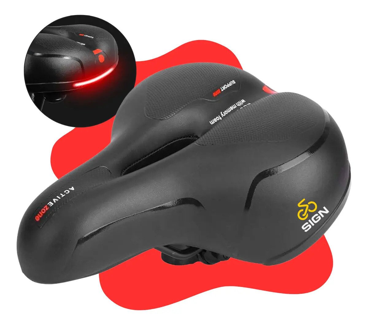 Banco Bike Selim Grande Para Bicicleta Super Comfort Molas Vazado Gel Tech Com Refletor Spinning Mtb Confortável Resistente Cor Preto Sign Banco Bike Selim Grande Para Bicicleta Super Comfort Molas Vazado Gel Tech Com Refletor Spinning Mtb Confortável Resistente Cor Preto Sign