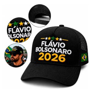 Bone Flavio Bolsonaro 2026 Presidente Redinha Premium Brasil Boné Preto Un Frase