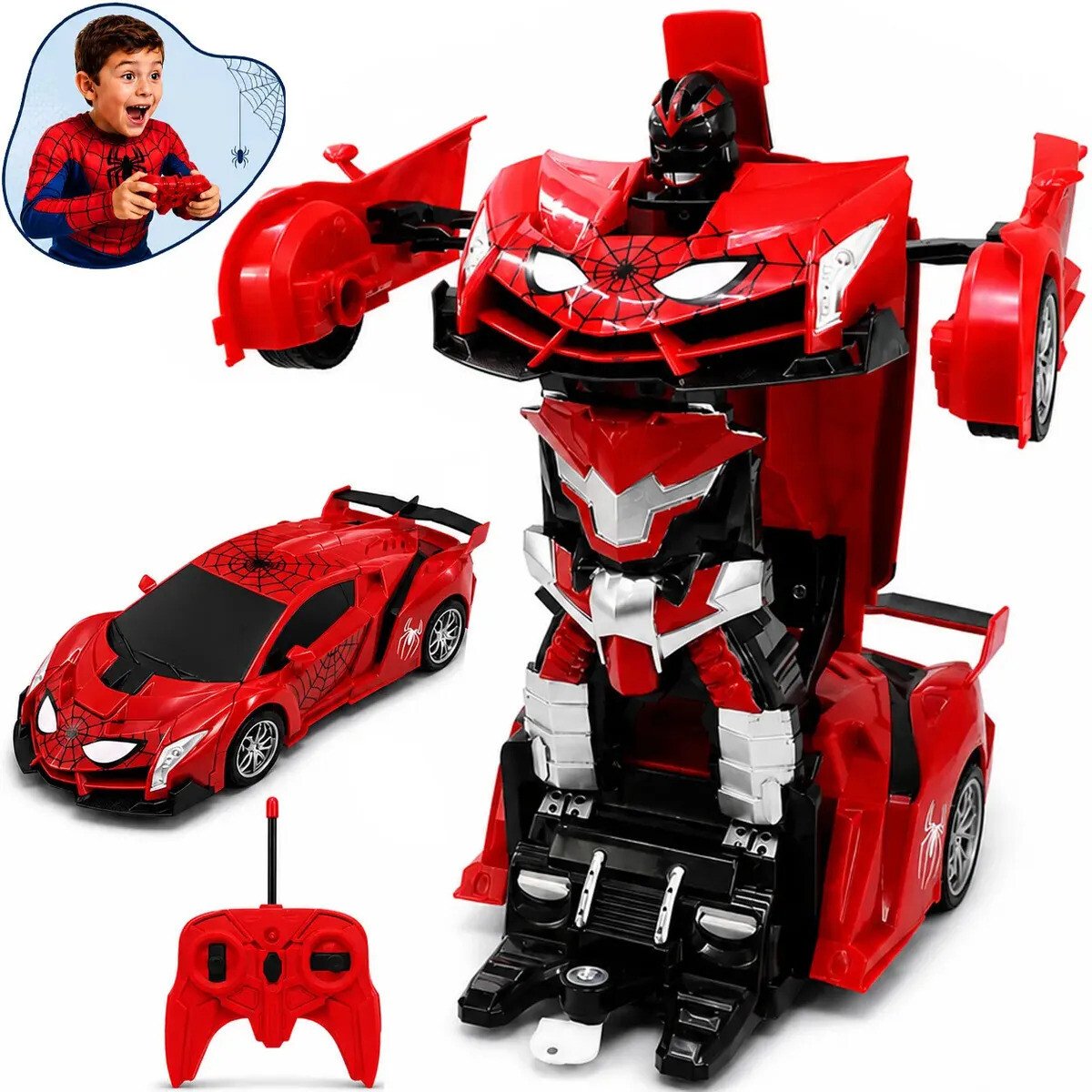 Carrinho de Controle Remoto Robô Transformer Homem Aranha Spider Infantil Transformer Que Vira Robô Recarregavel Kizumba Carrinho de Controle Remoto Robô Transformer Homem Aranha Spider Infantil Transformer Que Vira Robô Recarregavel Kizumba