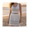Conjunto Saída Praia Tricô Detalhado Cropped + Saia Verão