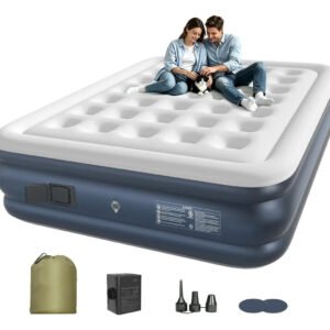 Ecozendsy Colchão Inflável Casal Queen Size com Bomba Recarregável Embutida para Camping 200x154x43cm