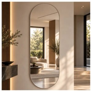 Espelho Mirano Oval Berlim 100x40cm Lapidado Design Moderno Suporte