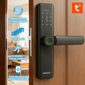 Fechadura Eletronica Digital Com Biometria, Senha, Cartão Ic E Tuya App Bluetooth LAZORO LAM-525B