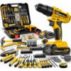 Furadeira E Parafusadeira De Impacto A Bateria + 145 Peças Amarelo E Preto 127/220v